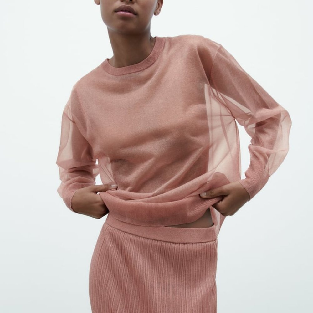 NWT PINK MAUVE SEMI-SHEER KNIT TOP.